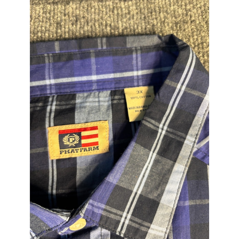 Phat Farm Casual Shirt Mens 3X Multi Plaid Original Flava Patch Y2K 92 Button Up - Picture 4 of 11